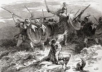 ウィリアムシェイクスピアーのシーンは、TroilusとCressidaを演じています。第5幕、シーン10、アキレス：ストライク、仲間、ストライキ。